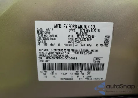 2017 Ford Explorer Limited from USA, damaged, VIN 1FM5K7F86HGC36883